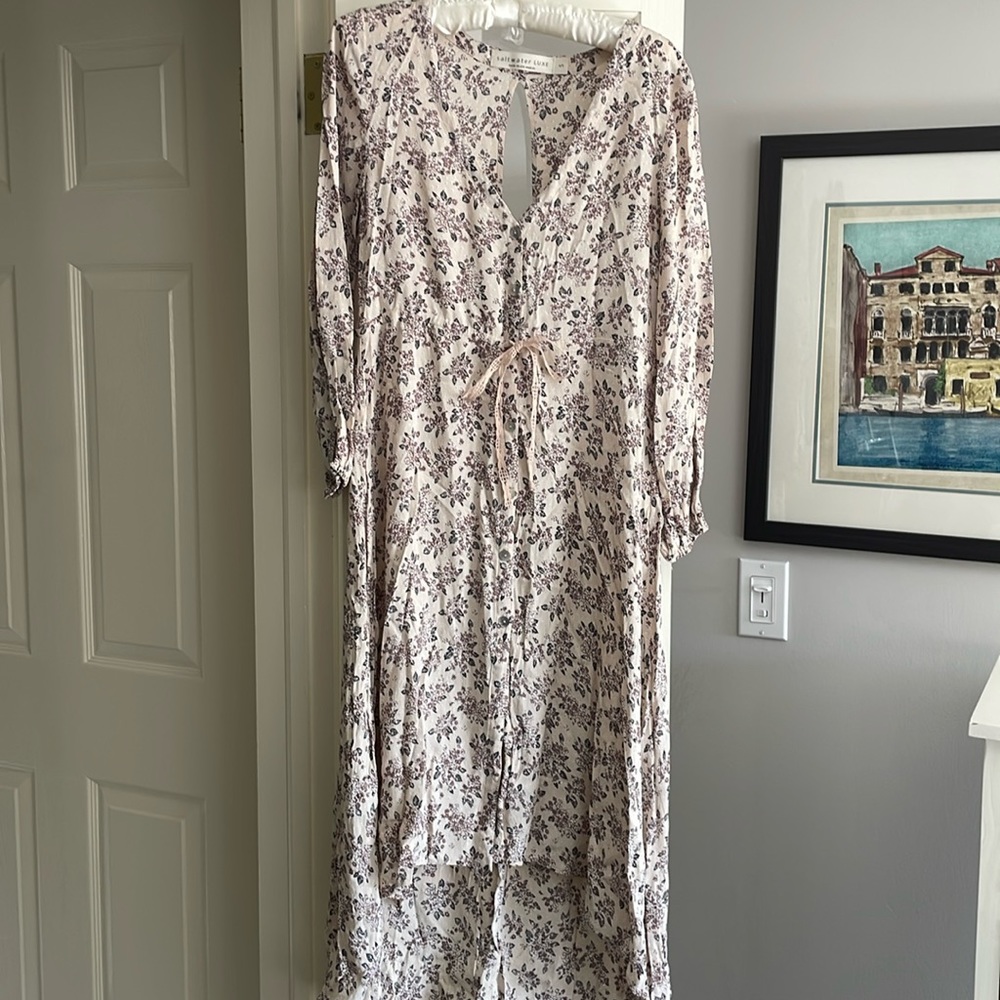 Salt Water Lux Boho dress with high low hem and lace belt at waist
